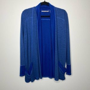 Soft Surroundings Royal Blue Jersey Knit Open Front Draped Cardigan Sweater